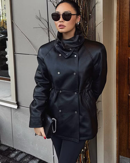 Noctéra – Veste en Similicuir Manches Lanternes