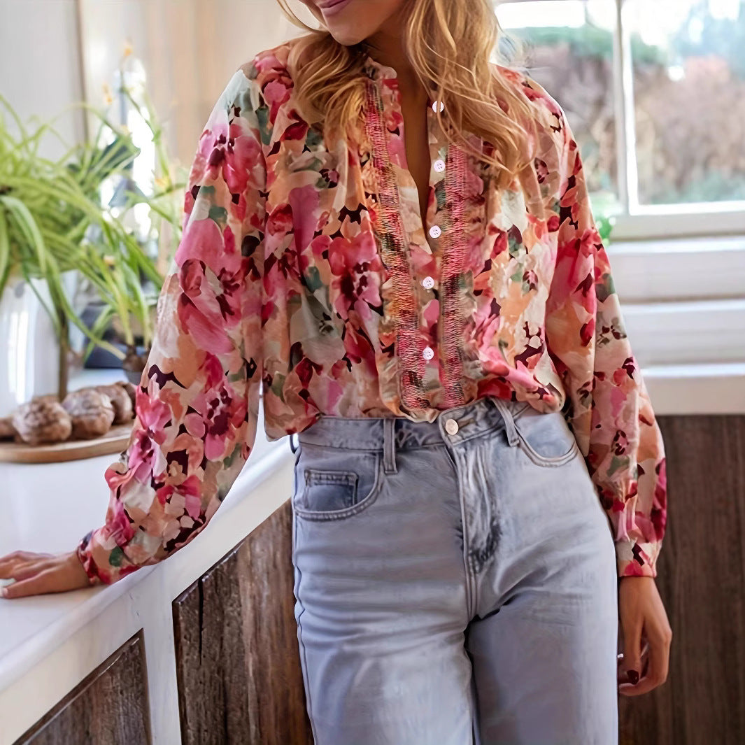 Cardigan Femme – Imprimé Floral, Manches Longues
