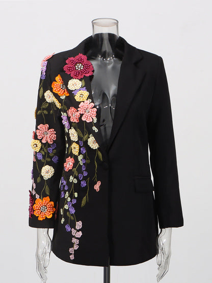 Amelina -Blazer Brodé à Fleurs 3D