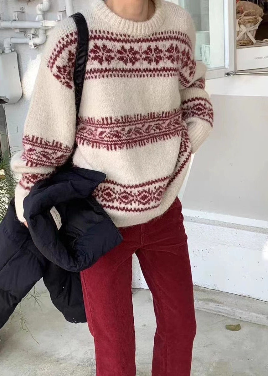 Nouveau pull vintage ethnique ample et polyvalent