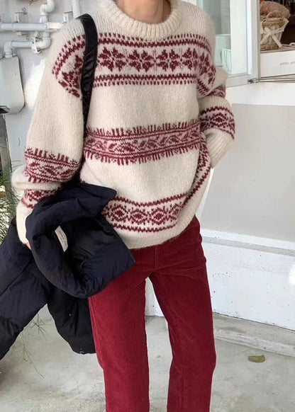 Nouveau pull vintage ethnique ample et polyvalent